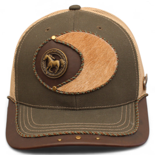 Gorra Vaquera Verde Olivo Herraje Circulo con Caballo
