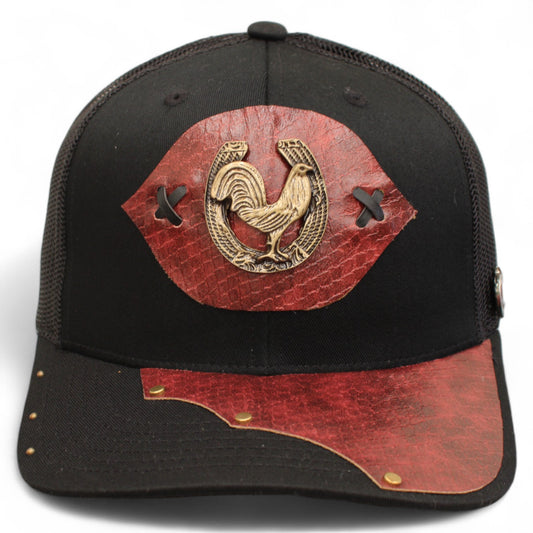 Gorra Vaquera Negra con Herraje de Herradura y Gallo