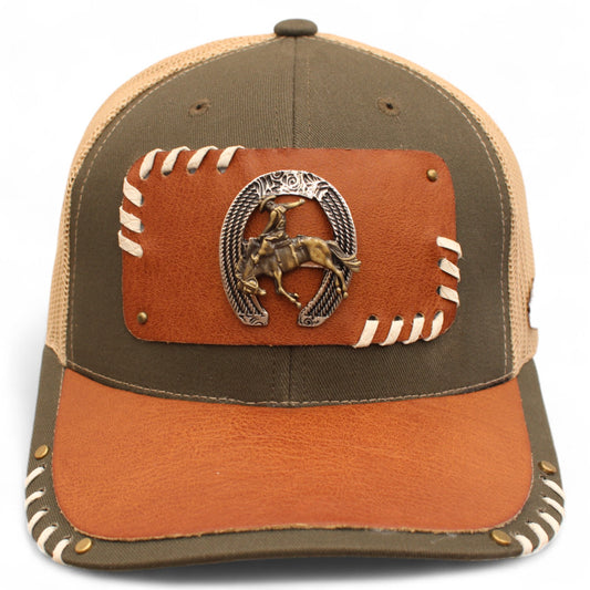 Gorra Vaquera Verde Olivo con Herraje de Herradura y Monta