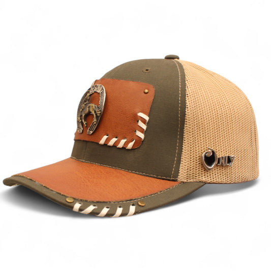 Gorra Vaquera Verde Olivo con Herraje de Herradura y Monta