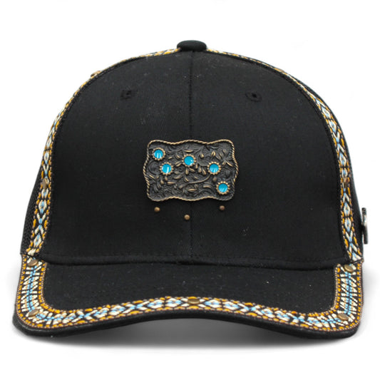 Gorra Vaquera Negra con Herraje Hebilla de Flores