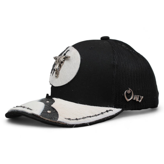 Gorra Vaquera Negra con Herraje Cráneo de Toro