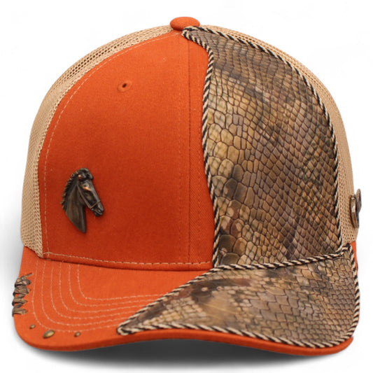 Gorra Vaquera Naranja con Herraje Cabeza Chica de Caballo