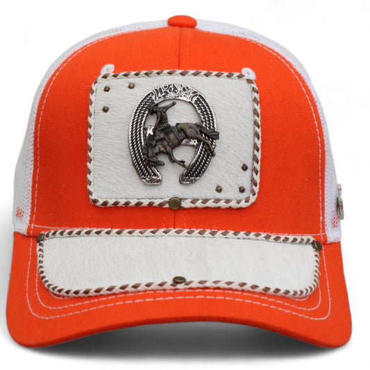 Gorra Vaquera Naranja con Herraje Herradura Monta Caballo