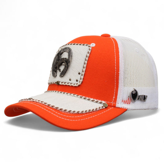 Gorra Vaquera Naranja con Herraje Herradura Monta Caballo