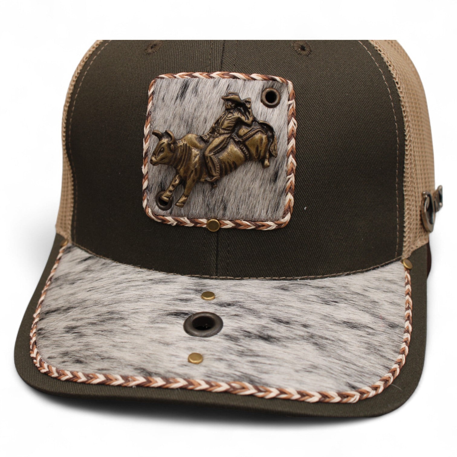 Gorra Vaquera Verde Olivo con Herraje de Monta de Toro