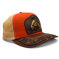 Gorra Vaquera Naranja con Herraje Cabeza Grande de Caballo