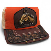 Gorra Vaquera Naranja con Herraje Cabeza Grande de Caballo