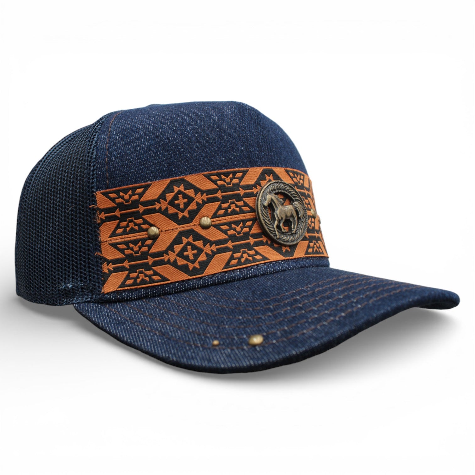 Gorra Vaquera Mezclilla con herraje circulo con caballo