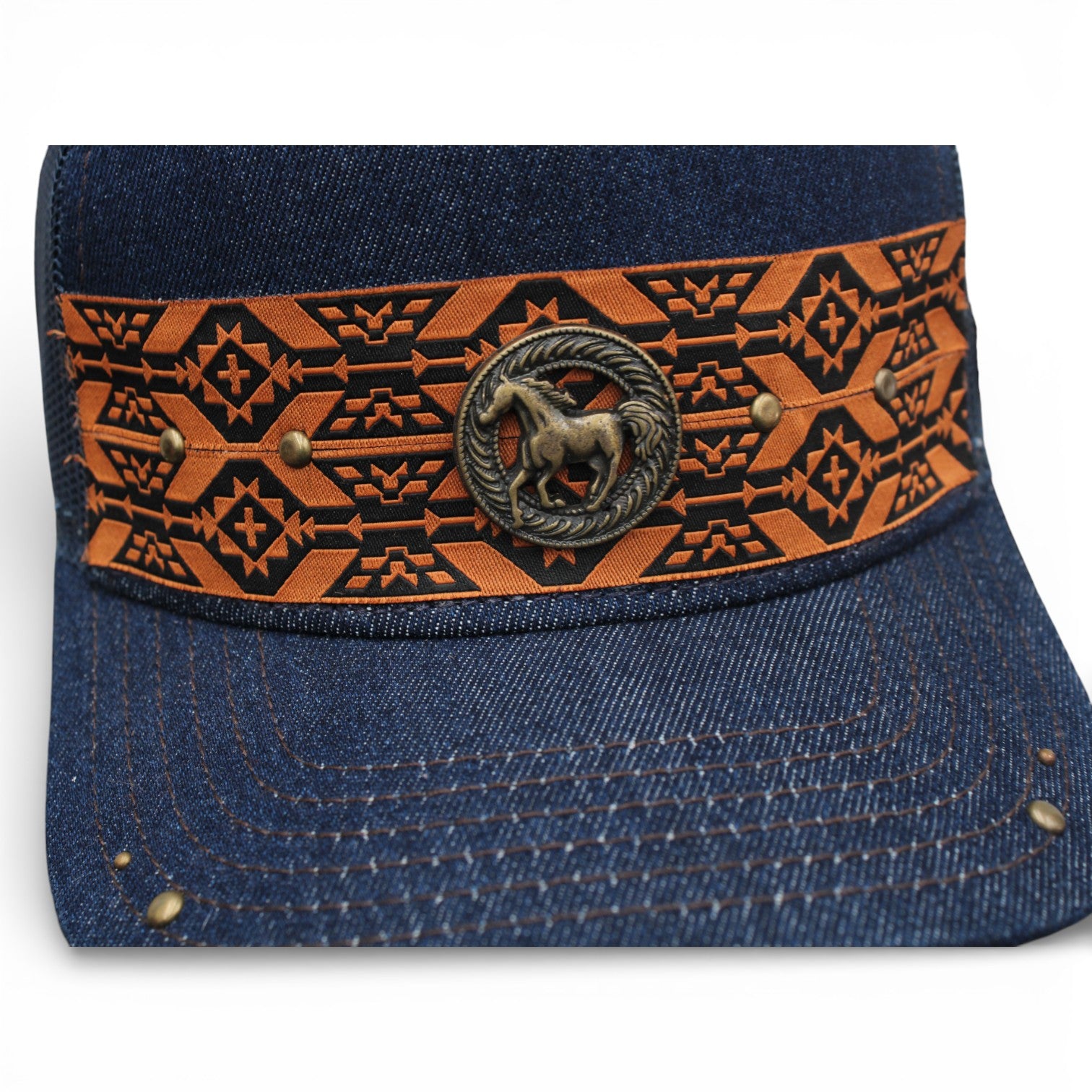 Gorra Vaquera Mezclilla con herraje circulo con caballo