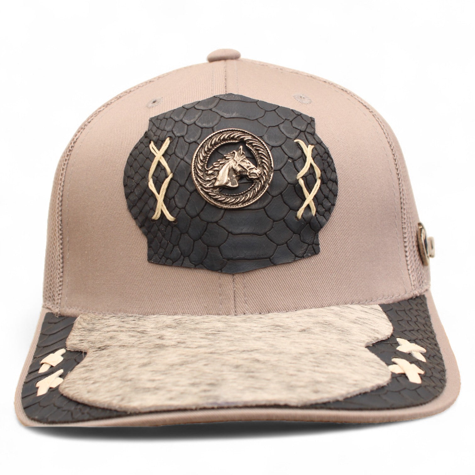 Gorra Vaquera Gris Herraje Circulo con Cabeza de Caballo