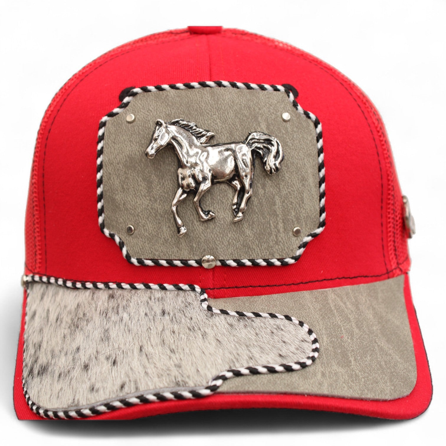 Gorra Vaquera Roja con Herraje Caballo Trotando