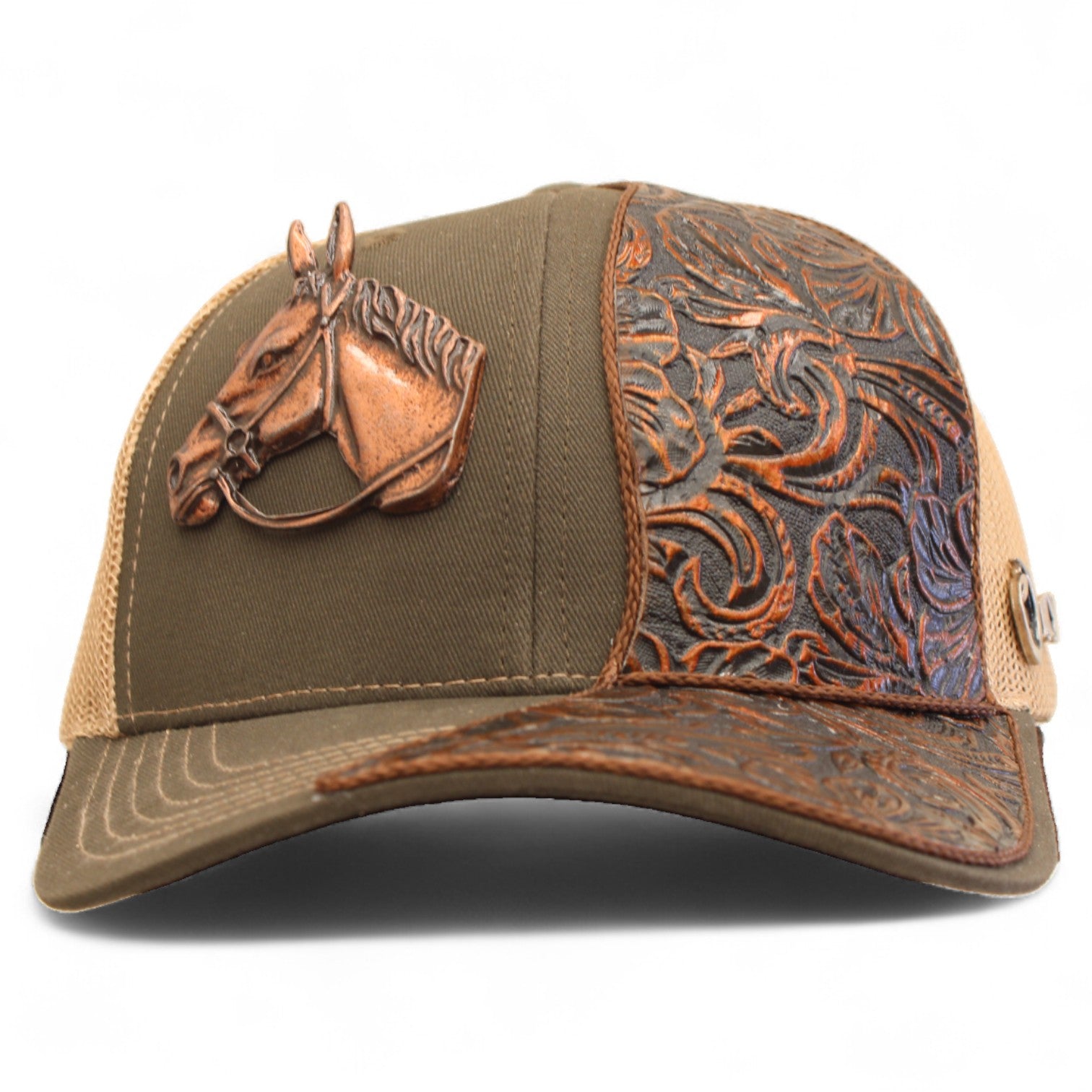 Gorra Vaquera Verde Olivo con Herraje Cabeza Grande de Caballo