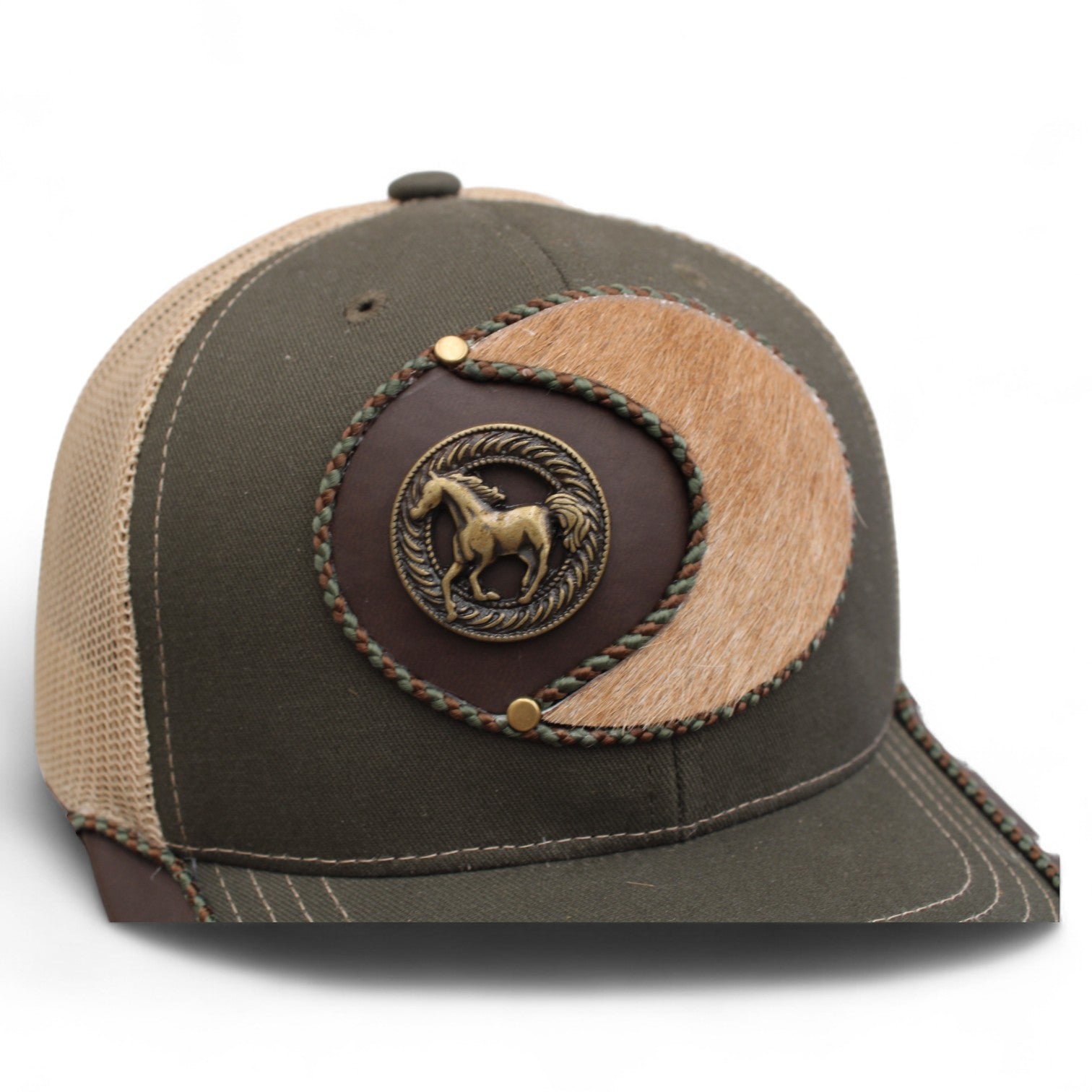 Gorra Vaquera Verde Olivo Herraje Circulo con Caballo
