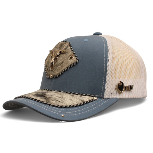 Gorra Vaquera Azul Cielo Herraje Cráneo de Toro