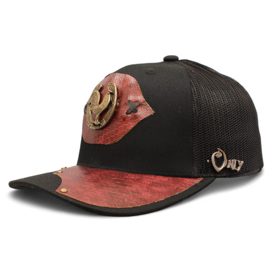 Gorra Vaquera Negra con Herraje de Herradura y Gallo