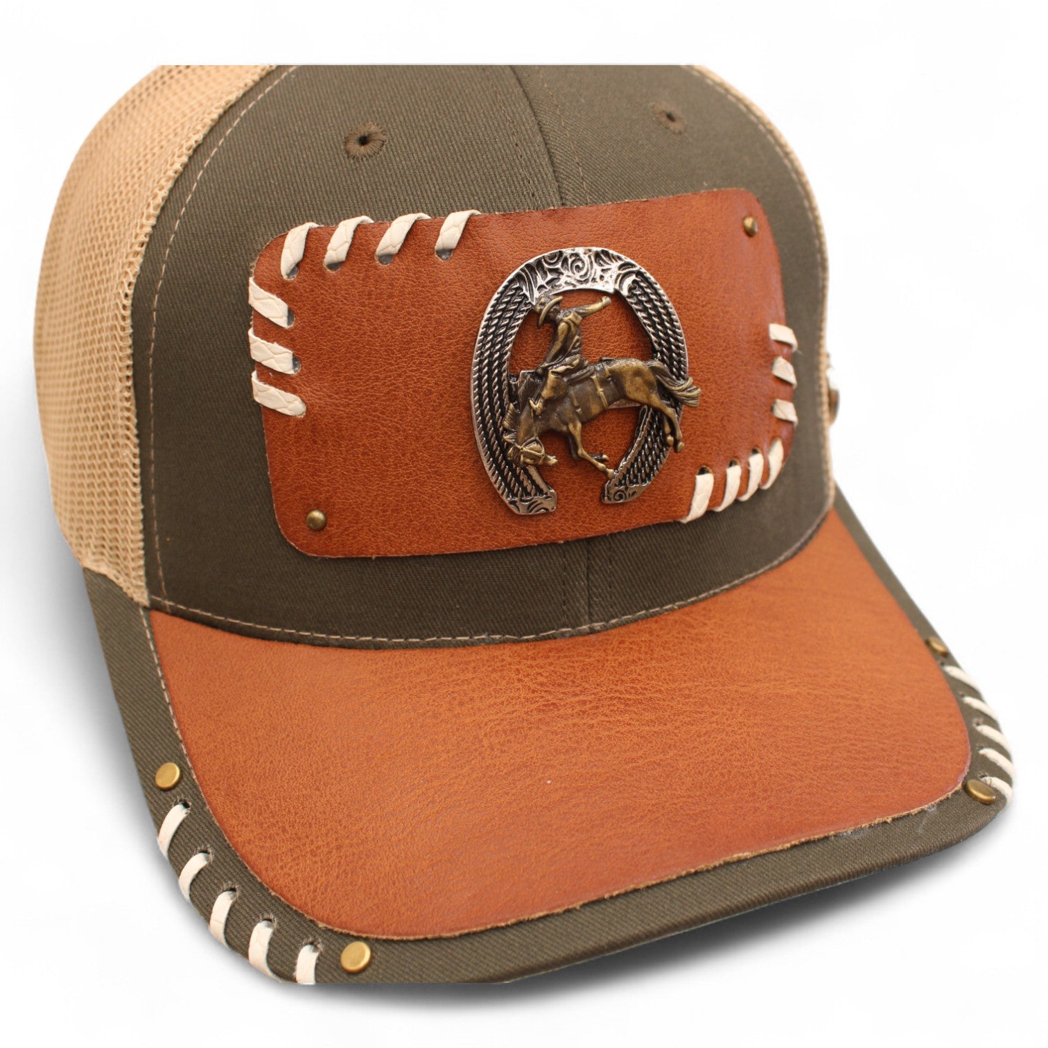 Gorra Vaquera Verde Olivo con Herraje de Herradura y Monta