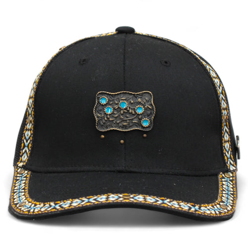 Gorra Vaquera Negra con Herraje Hebilla de Flores