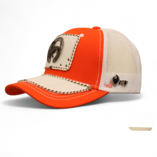 Gorra Vaquera Naranja con Herraje Herradura Monta Caballo