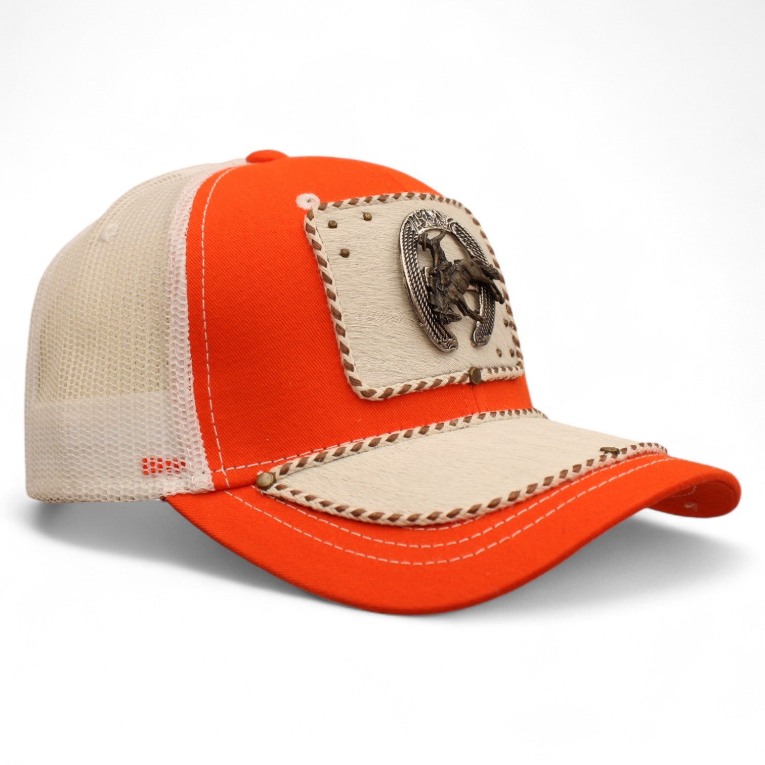 Gorra Vaquera Naranja con Herraje Herradura Monta Caballo
