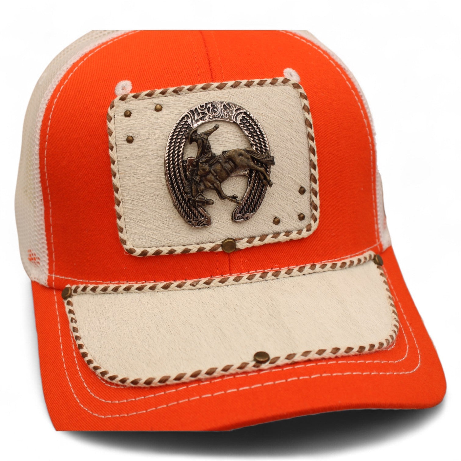 Gorra Vaquera Naranja con Herraje Herradura Monta Caballo