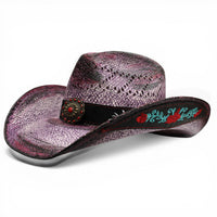 Sombrero Toyo Escalera Trompo Morado Rustico Flores