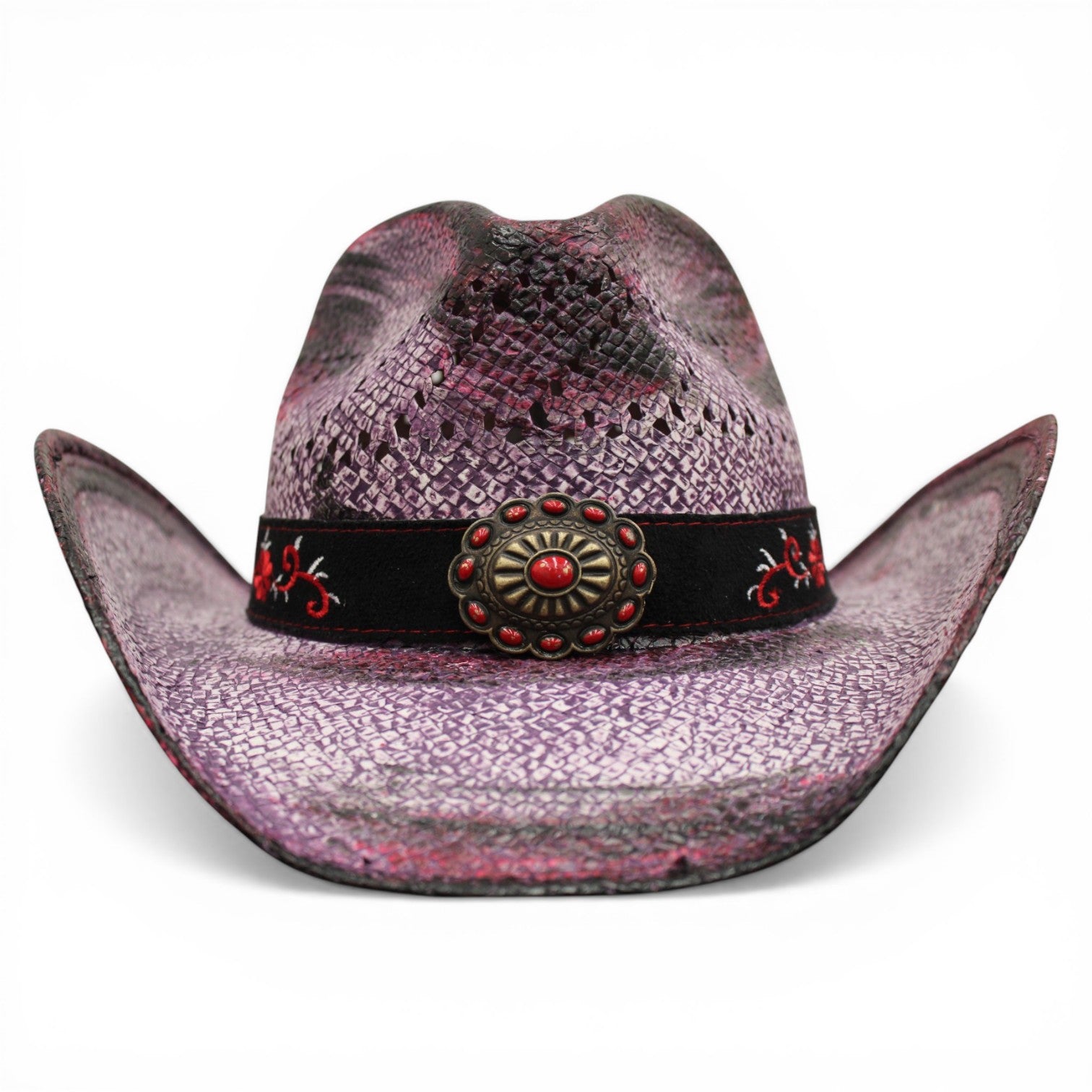 Sombrero Toyo Escalera Trompo Morado Rustico Flores