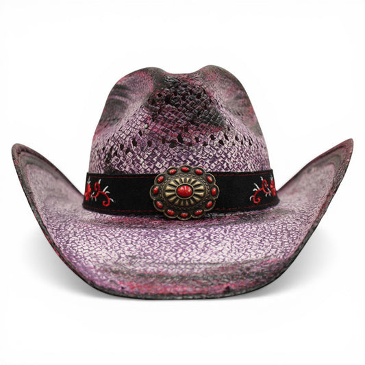 Sombrero Toyo Escalera Trompo Morado Rustico Flores